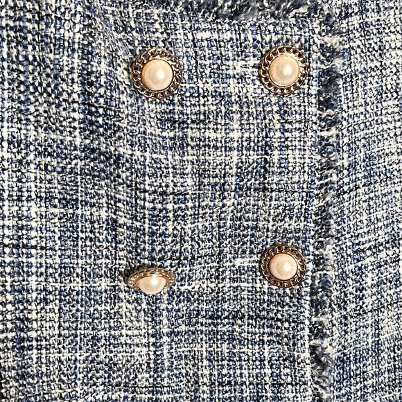 ANTHROPOLOGIE Maeve Double Breasted Tweed Blazer Cropped Size 6 Blue White - Picture 4 of 8